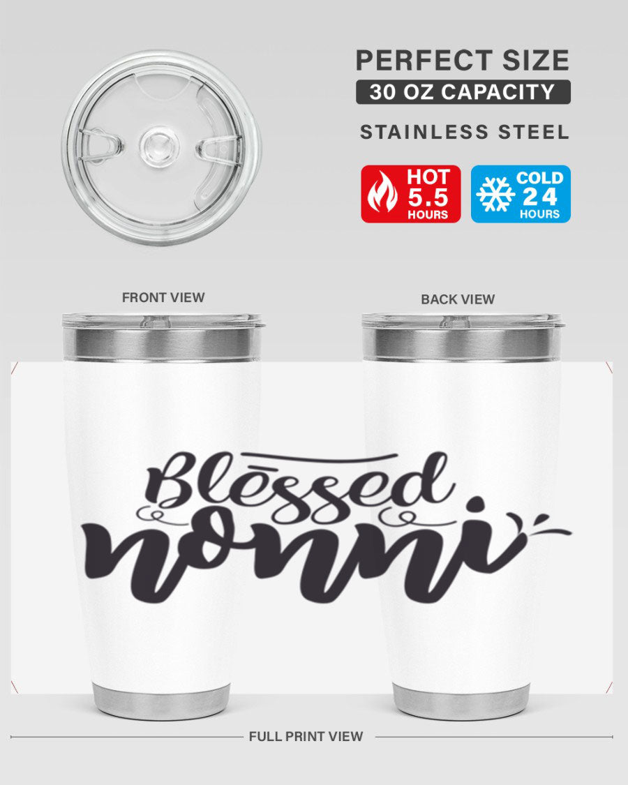Blessed Nonni 57# Tumbler featuring a double wall vacuum design, perfect for keeping drinks hot or cold, ideal for grandmas and nanas.
