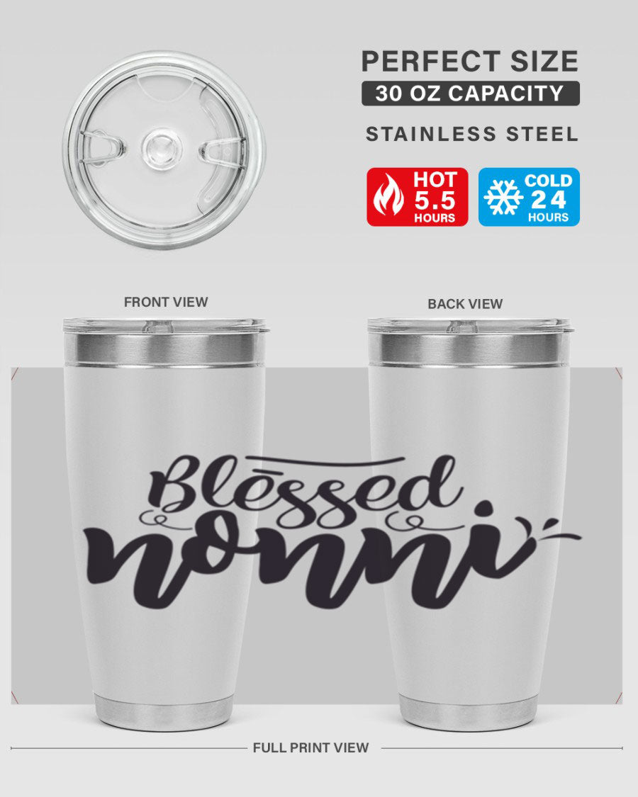 Blessed Nonni 57# Tumbler featuring a double wall vacuum design, perfect for keeping drinks hot or cold, ideal for grandmas and nanas.
