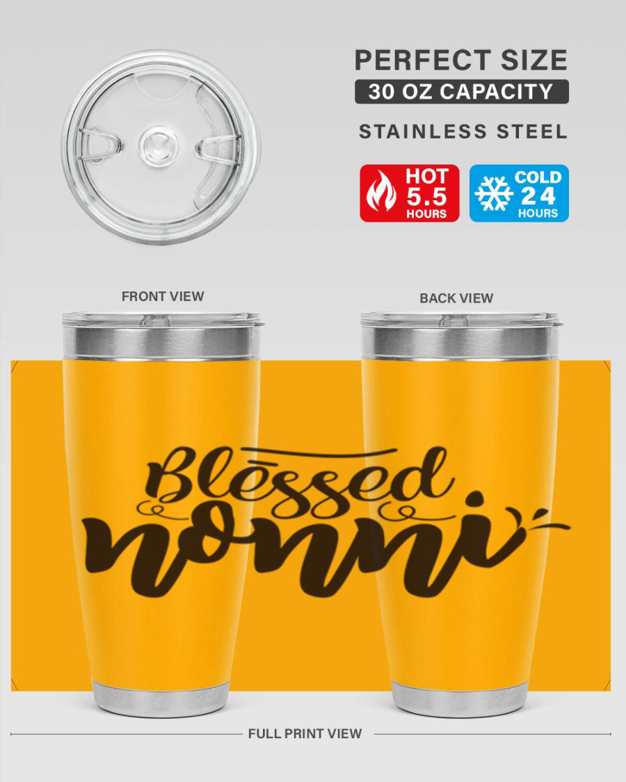 Blessed Nonni 57# Tumbler featuring a double wall vacuum design, perfect for keeping drinks hot or cold, ideal for grandmas and nanas.