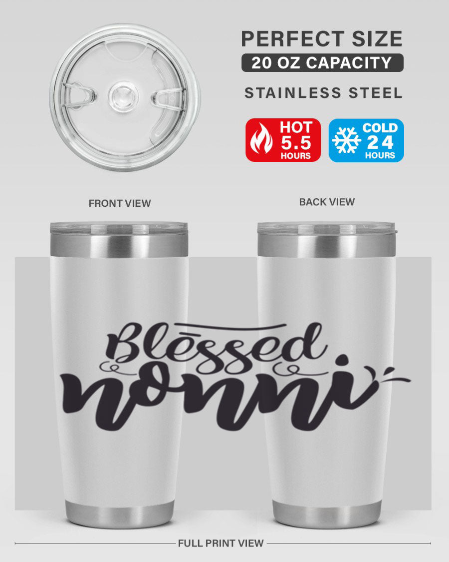 Blessed Nonni 57# Tumbler featuring a double wall vacuum design, perfect for keeping drinks hot or cold, ideal for grandmas and nanas.