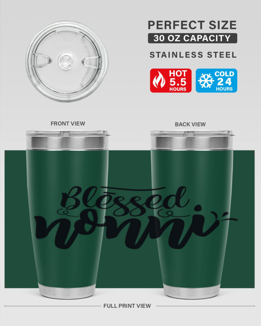 Blessed Nonni 57# Tumbler featuring a double wall vacuum design, perfect for keeping drinks hot or cold, ideal for grandmas and nanas.
