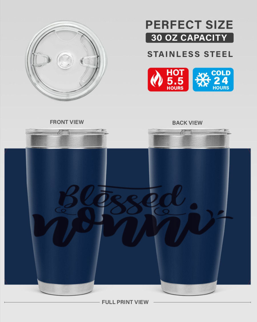 Blessed Nonni 57# Tumbler featuring a double wall vacuum design, perfect for keeping drinks hot or cold, ideal for grandmas and nanas.