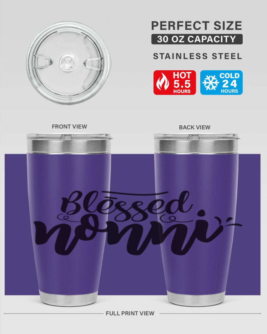 Blessed Nonni 57# Tumbler featuring a double wall vacuum design, perfect for keeping drinks hot or cold, ideal for grandmas and nanas.
