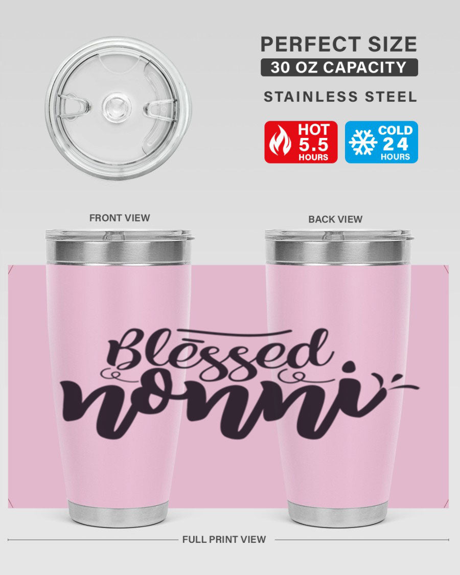 Blessed Nonni 57# Tumbler featuring a double wall vacuum design, perfect for keeping drinks hot or cold, ideal for grandmas and nanas.