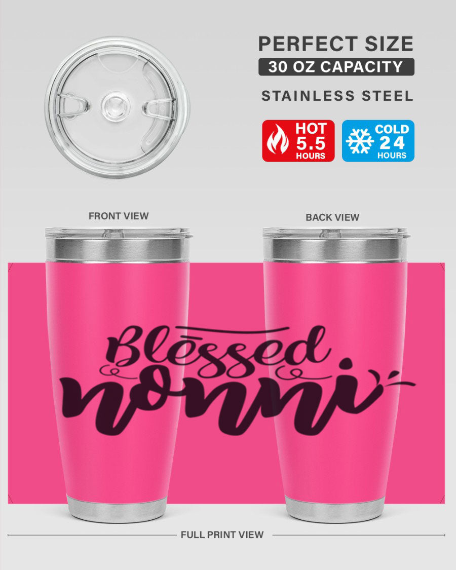 Blessed Nonni 57# Tumbler featuring a double wall vacuum design, perfect for keeping drinks hot or cold, ideal for grandmas and nanas.