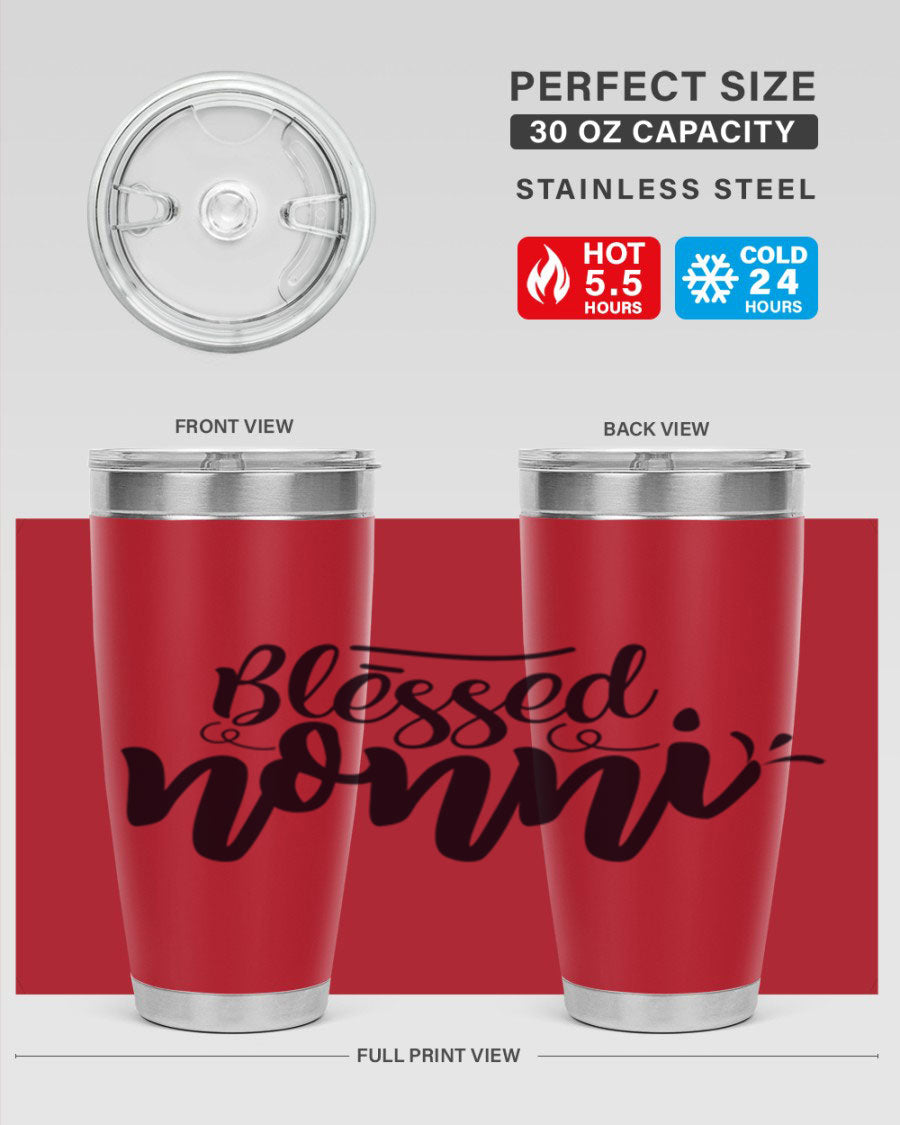 Blessed Nonni 57# Tumbler featuring a double wall vacuum design, perfect for keeping drinks hot or cold, ideal for grandmas and nanas.