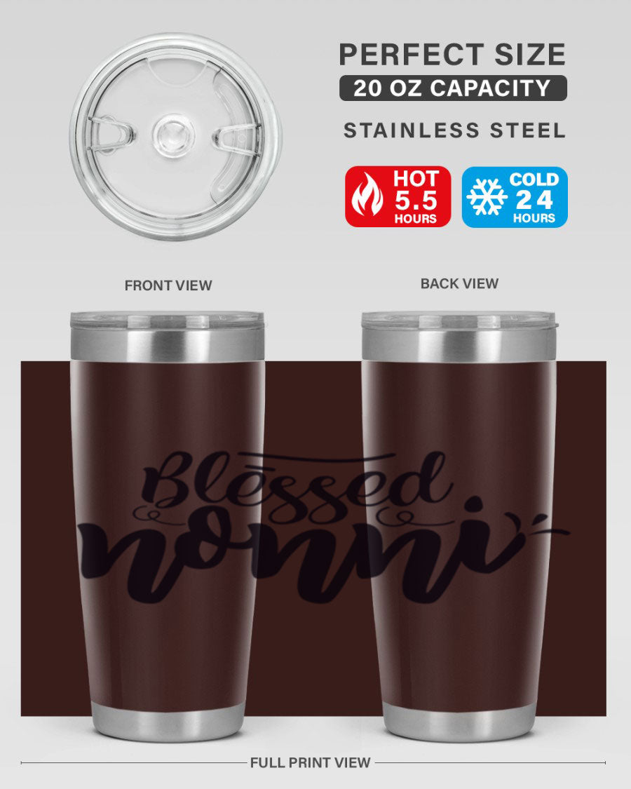 Blessed Nonni 57# Tumbler featuring a double wall vacuum design, perfect for keeping drinks hot or cold, ideal for grandmas and nanas.