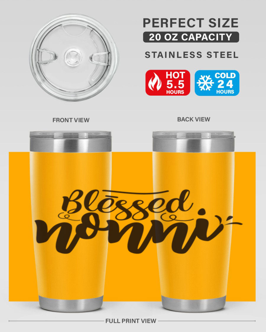 Blessed Nonni 57# Tumbler featuring a double wall vacuum design, perfect for keeping drinks hot or cold, ideal for grandmas and nanas.