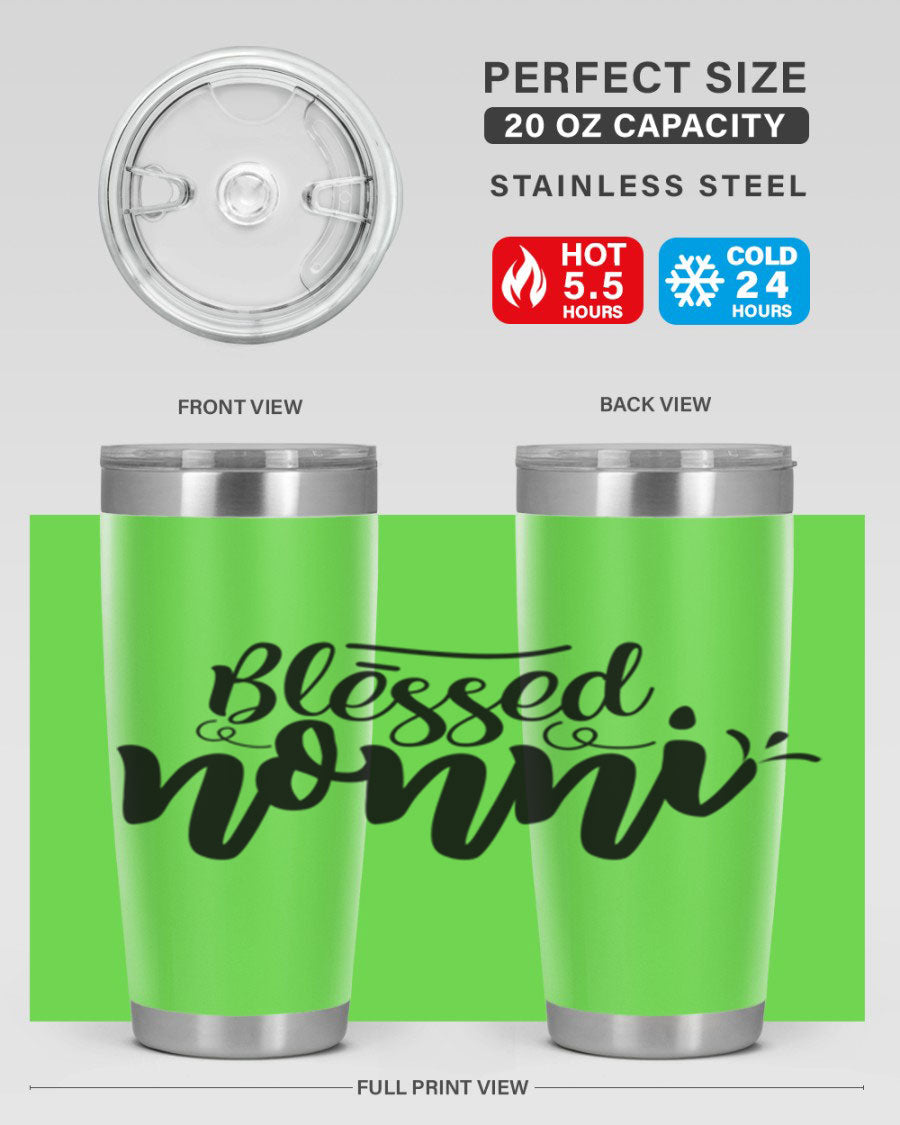 Blessed Nonni 57# Tumbler featuring a double wall vacuum design, perfect for keeping drinks hot or cold, ideal for grandmas and nanas.