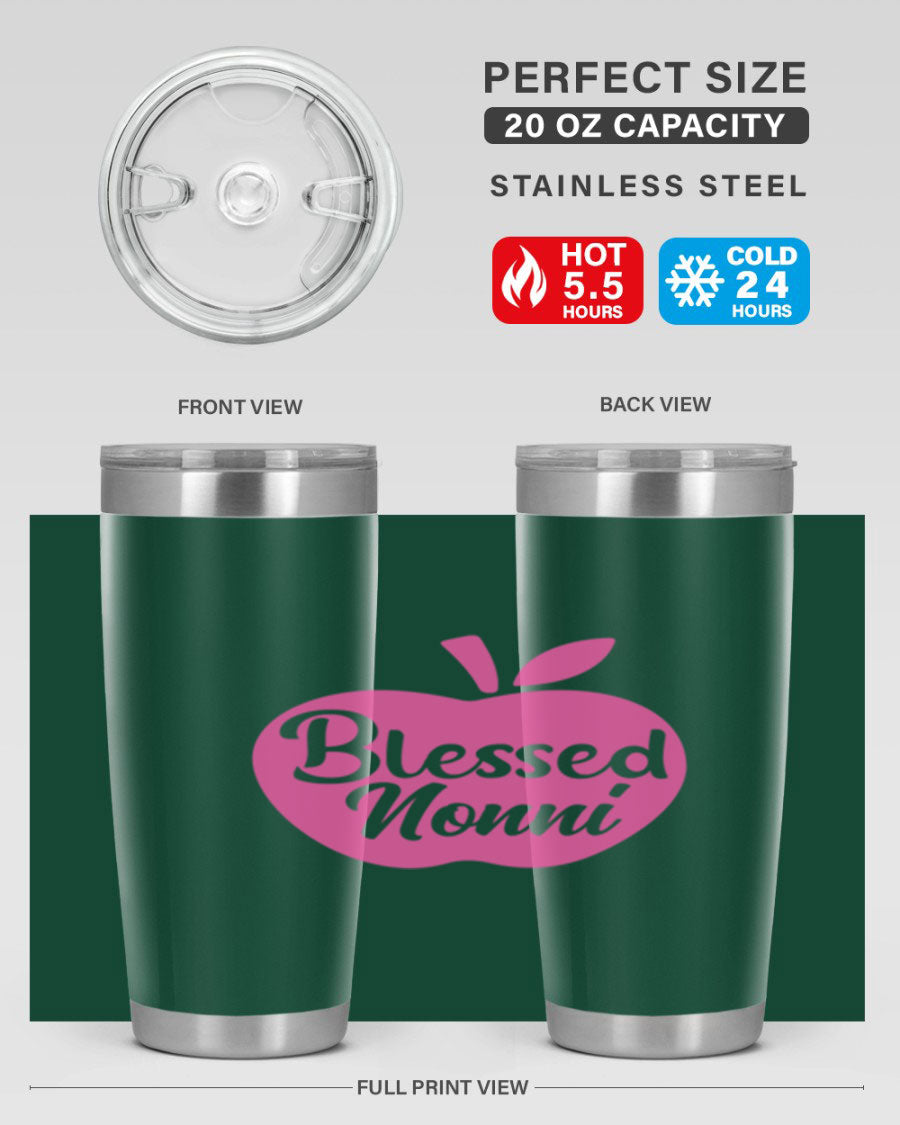 Blessed Nonni 58# Tumbler featuring a stylish design, double wall vacuum stainless steel, and a press-in drink-thru lid.