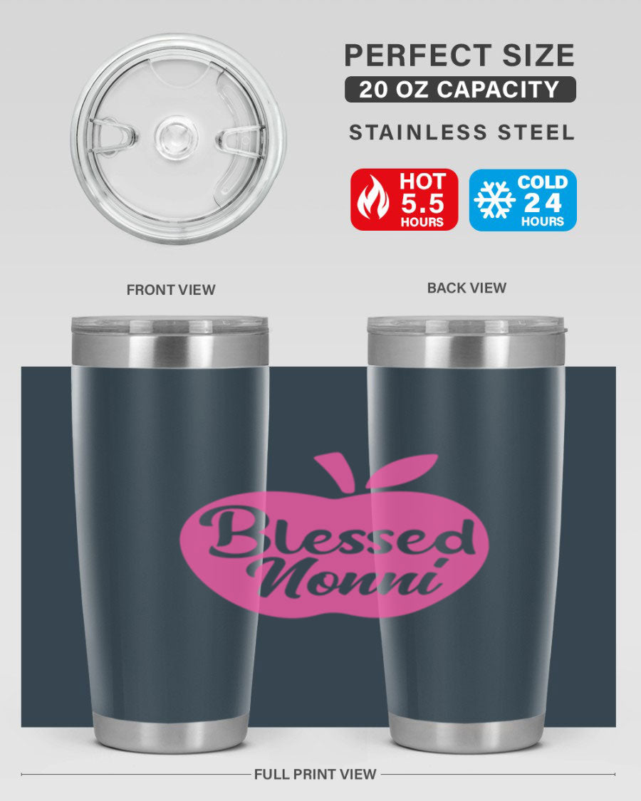 Blessed Nonni 58# Tumbler featuring a stylish design, double wall vacuum stainless steel, and a press-in drink-thru lid.