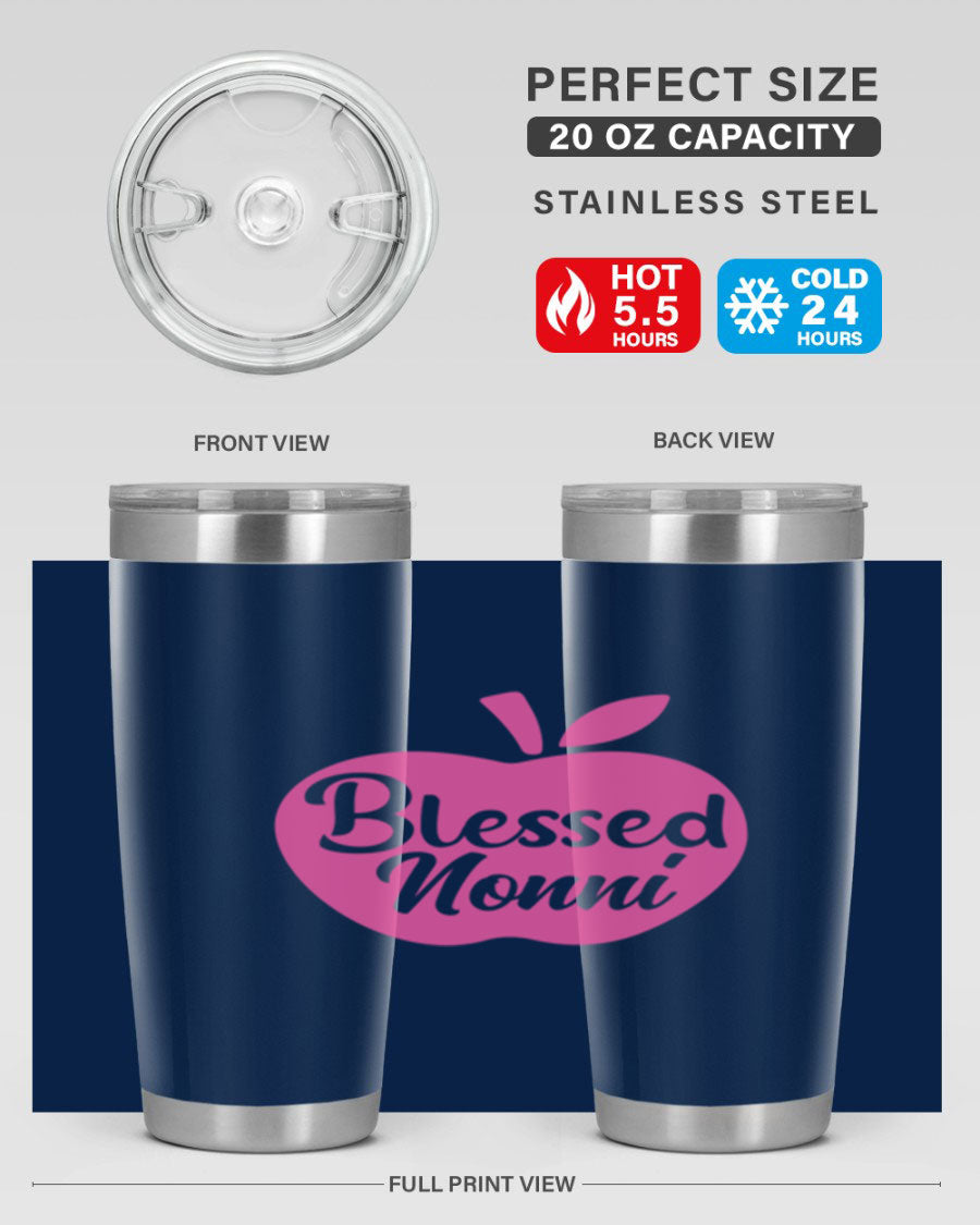 Blessed Nonni 58# Tumbler featuring a stylish design, double wall vacuum stainless steel, and a press-in drink-thru lid.