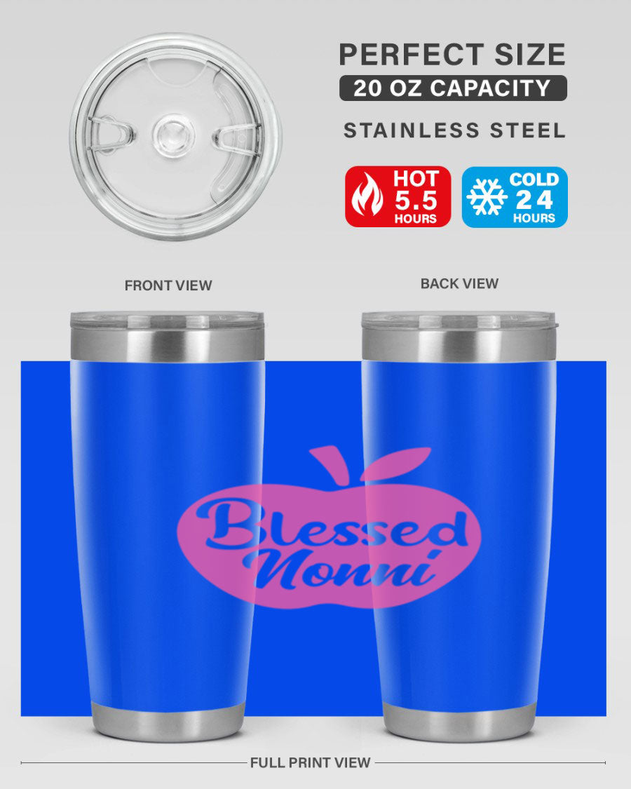 Blessed Nonni 58# Tumbler featuring a stylish design, double wall vacuum stainless steel, and a press-in drink-thru lid.