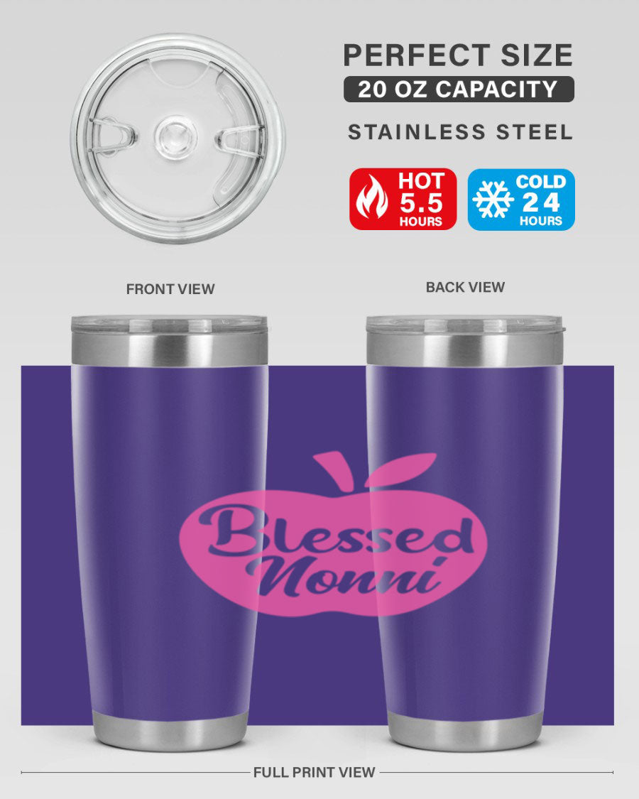 Blessed Nonni 58# Tumbler featuring a stylish design, double wall vacuum stainless steel, and a press-in drink-thru lid.