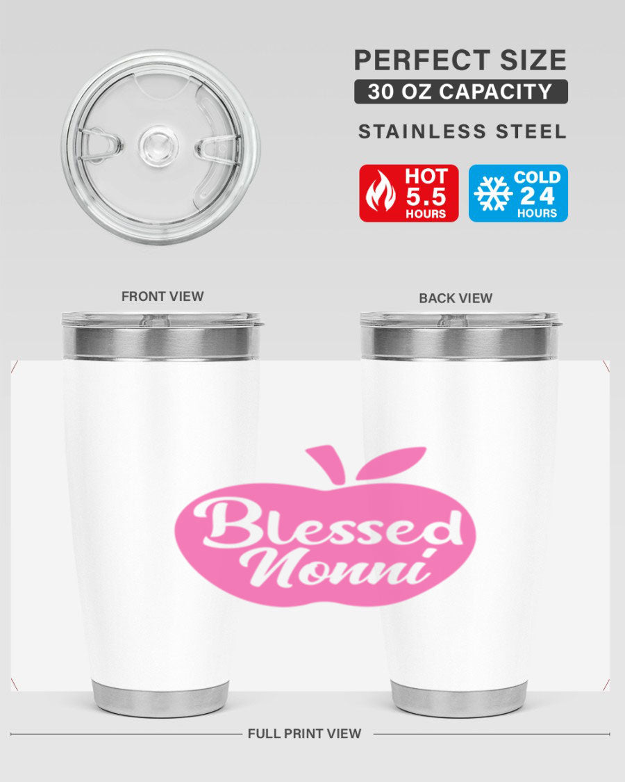 Blessed Nonni 58# Tumbler featuring a stylish design, double wall vacuum stainless steel, and a press-in drink-thru lid.