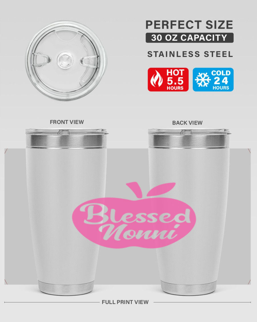 Blessed Nonni 58# Tumbler featuring a stylish design, double wall vacuum stainless steel, and a press-in drink-thru lid.