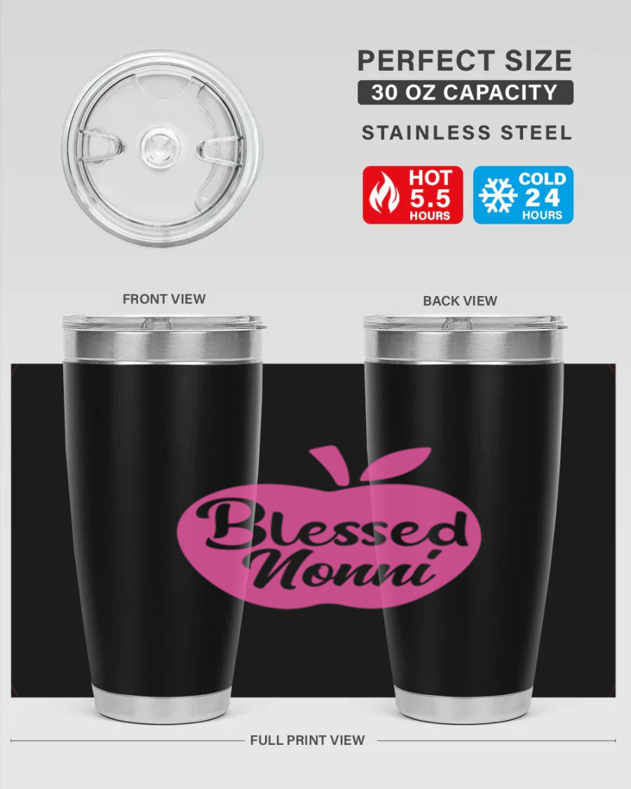 Blessed Nonni 58# Tumbler featuring a stylish design, double wall vacuum stainless steel, and a press-in drink-thru lid.