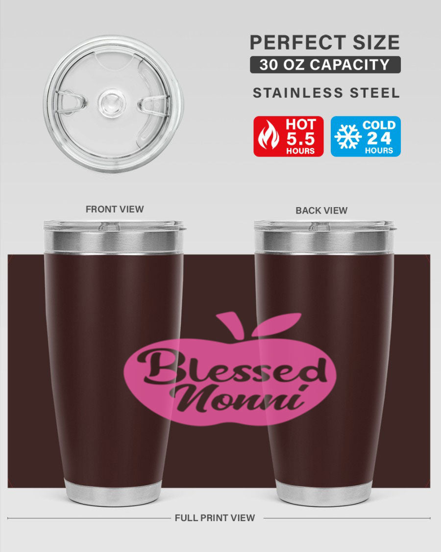 Blessed Nonni 58# Tumbler featuring a stylish design, double wall vacuum stainless steel, and a press-in drink-thru lid.