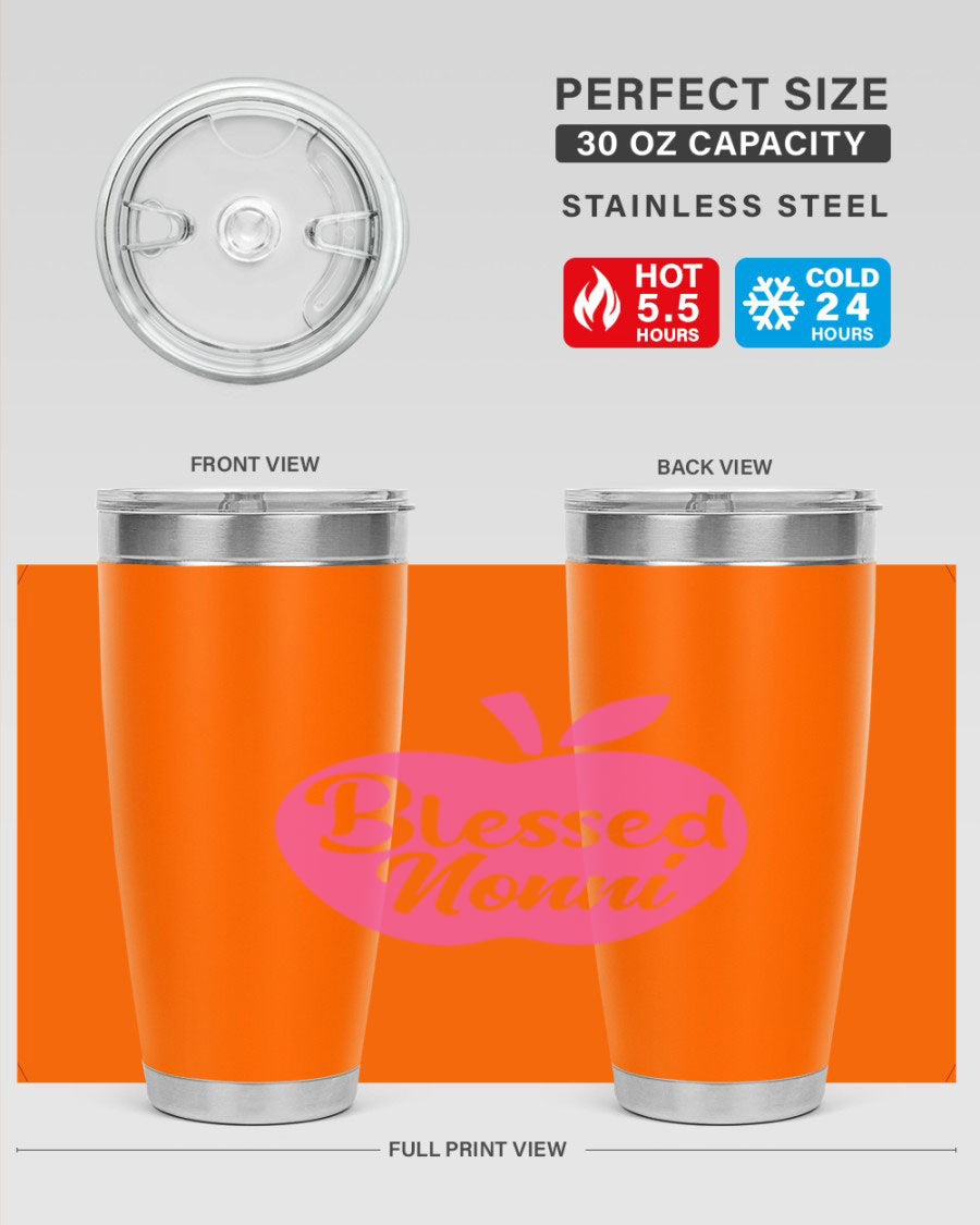 Blessed Nonni 58# Tumbler featuring a stylish design, double wall vacuum stainless steel, and a press-in drink-thru lid.