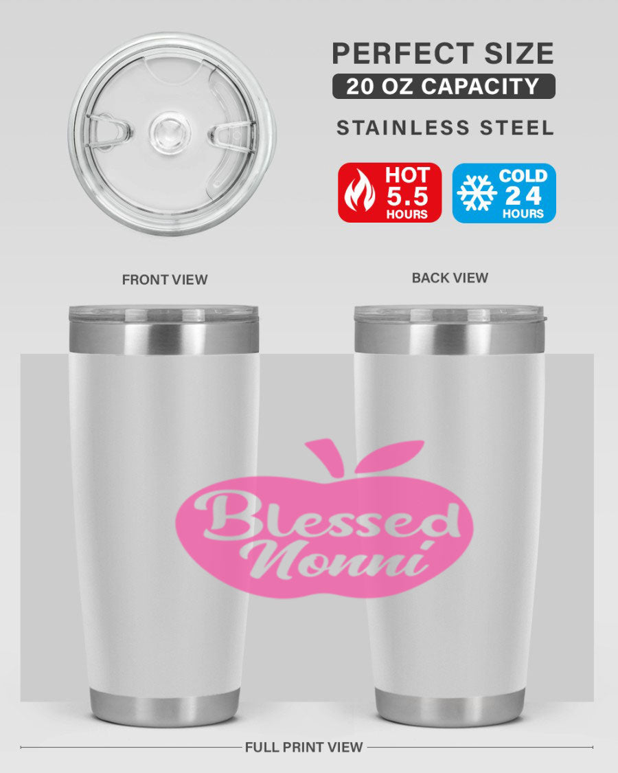 Blessed Nonni 58# Tumbler featuring a stylish design, double wall vacuum stainless steel, and a press-in drink-thru lid.