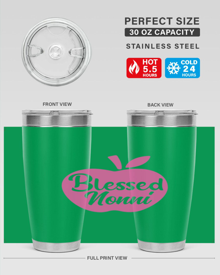 Blessed Nonni 58# Tumbler featuring a stylish design, double wall vacuum stainless steel, and a press-in drink-thru lid.