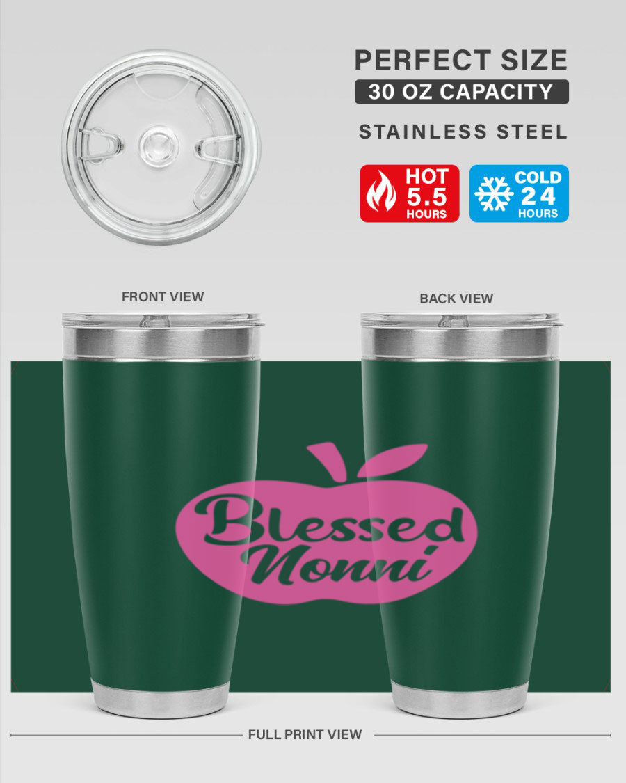 Blessed Nonni 58# Tumbler featuring a stylish design, double wall vacuum stainless steel, and a press-in drink-thru lid.