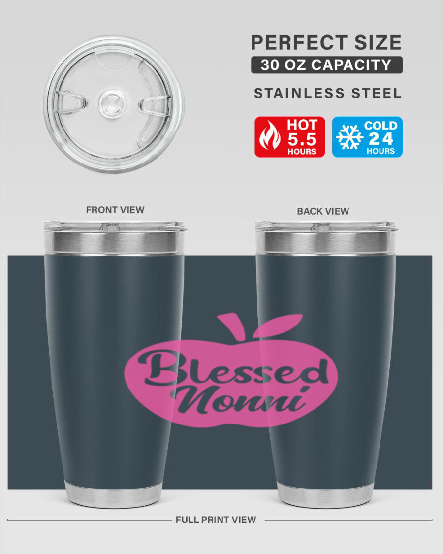 Blessed Nonni 58# Tumbler featuring a stylish design, double wall vacuum stainless steel, and a press-in drink-thru lid.