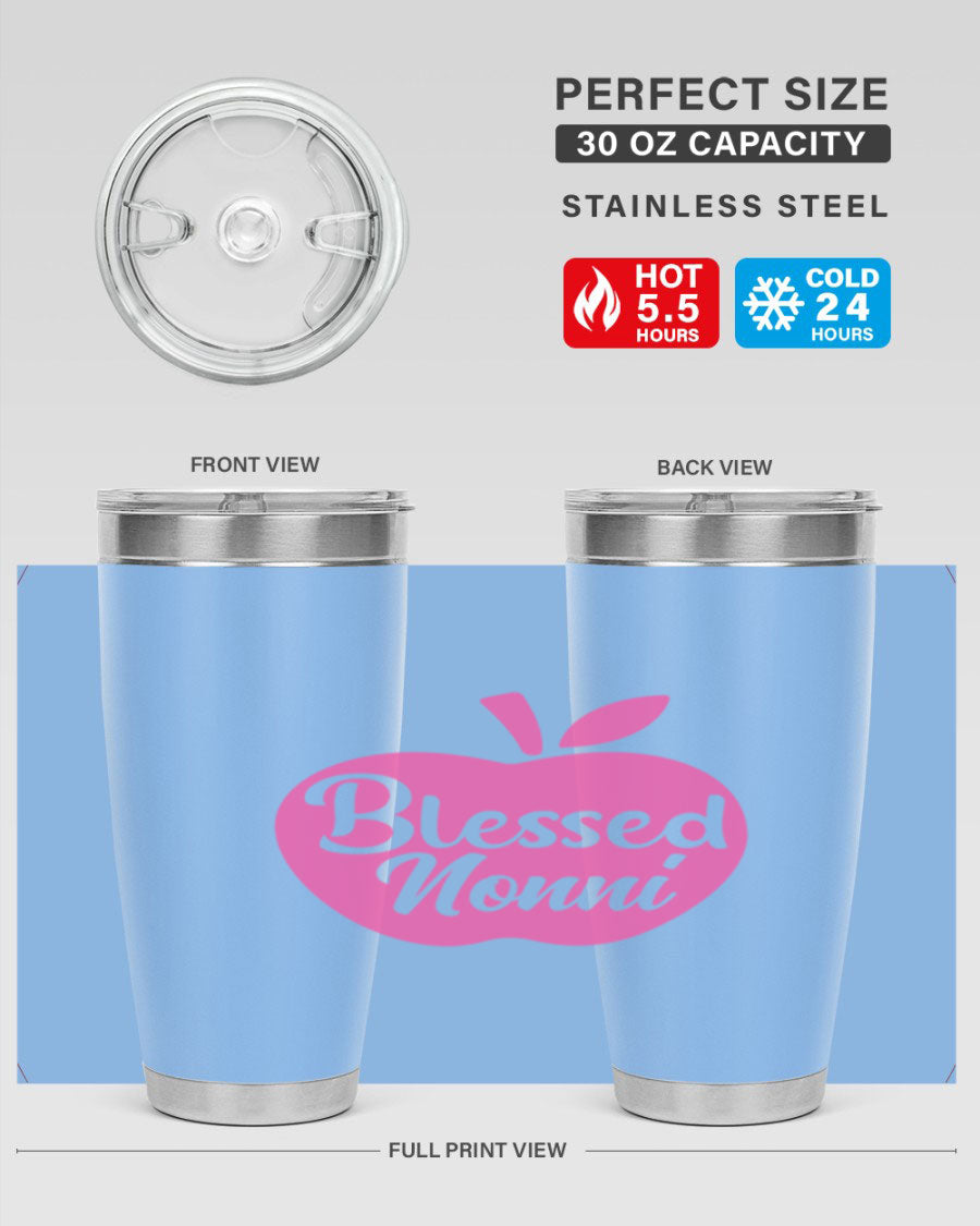 Blessed Nonni 58# Tumbler featuring a stylish design, double wall vacuum stainless steel, and a press-in drink-thru lid.