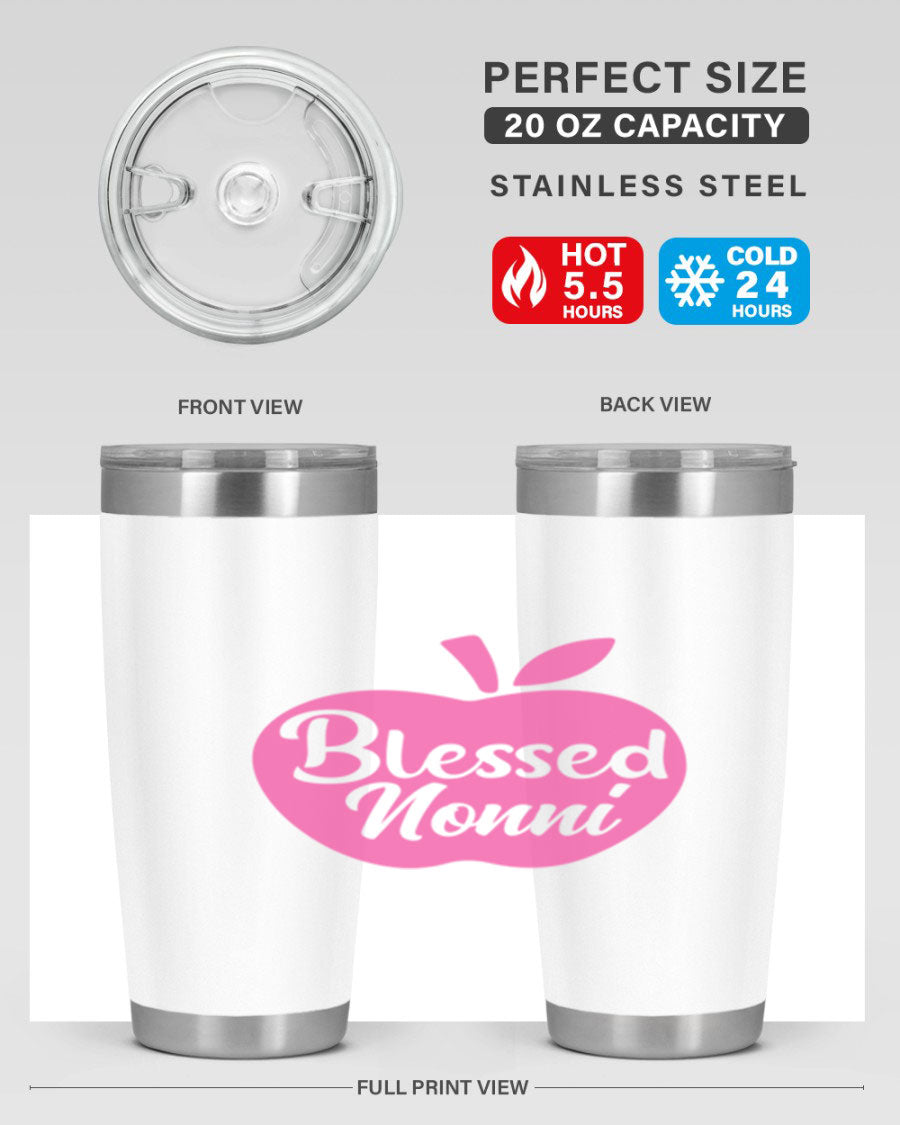 Blessed Nonni 58# Tumbler featuring a stylish design, double wall vacuum stainless steel, and a press-in drink-thru lid.