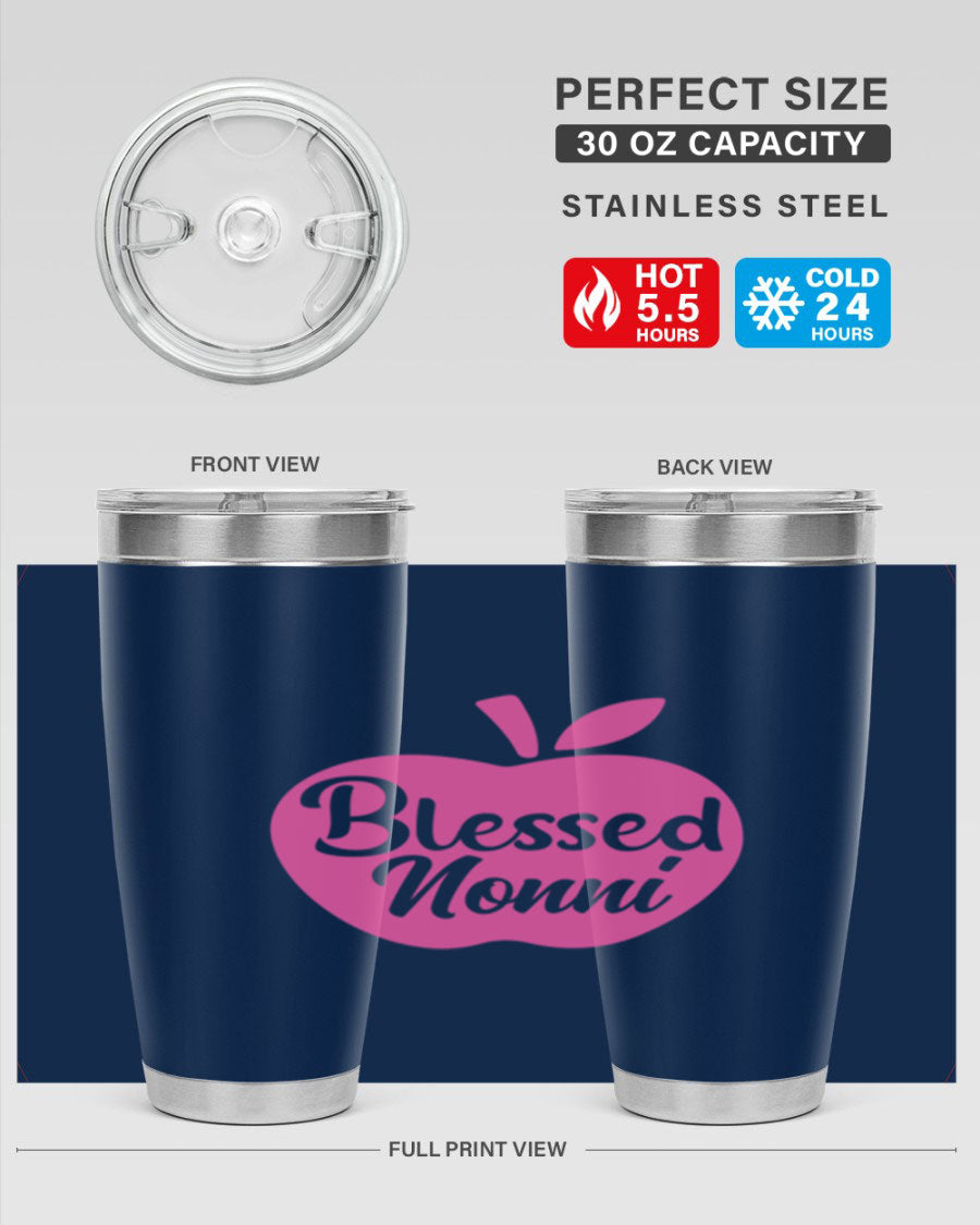 Blessed Nonni 58# Tumbler featuring a stylish design, double wall vacuum stainless steel, and a press-in drink-thru lid.