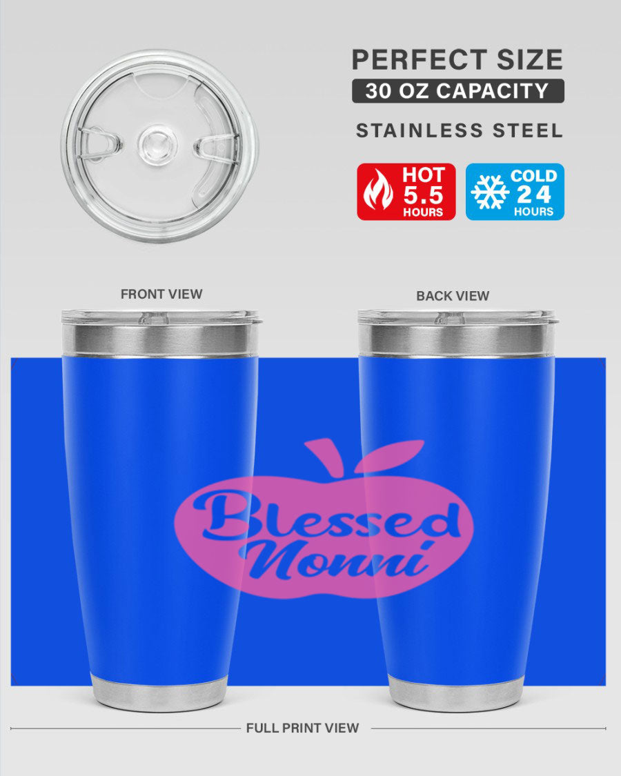 Blessed Nonni 58# Tumbler featuring a stylish design, double wall vacuum stainless steel, and a press-in drink-thru lid.