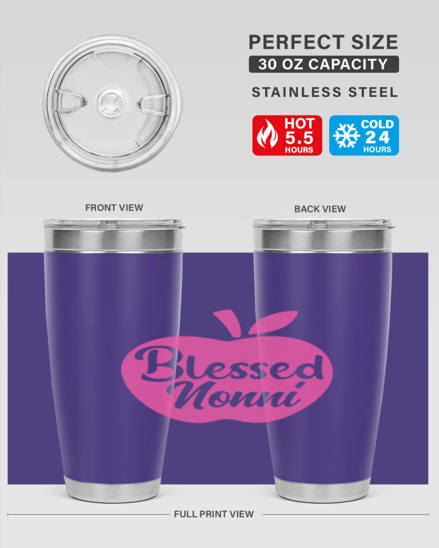 Blessed Nonni 58# Tumbler featuring a stylish design, double wall vacuum stainless steel, and a press-in drink-thru lid.