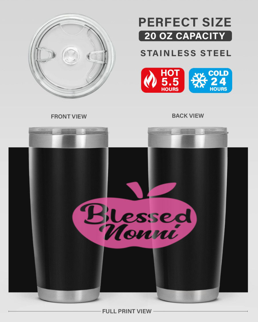 Blessed Nonni 58# Tumbler featuring a stylish design, double wall vacuum stainless steel, and a press-in drink-thru lid.