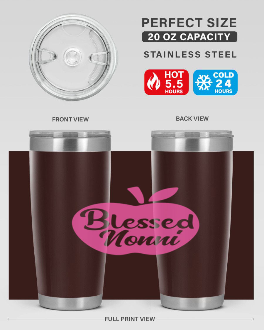 Blessed Nonni 58# Tumbler featuring a stylish design, double wall vacuum stainless steel, and a press-in drink-thru lid.