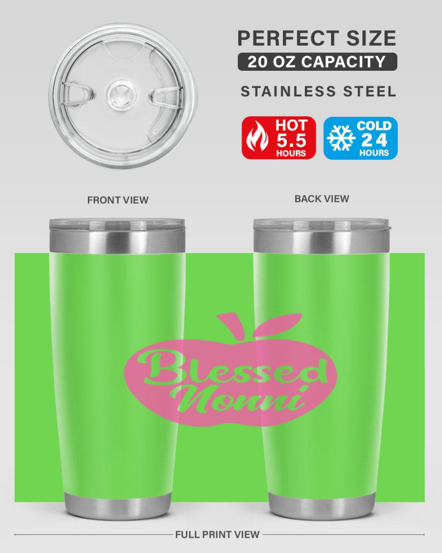 Blessed Nonni 58# Tumbler featuring a stylish design, double wall vacuum stainless steel, and a press-in drink-thru lid.