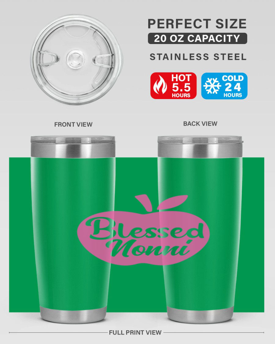 Blessed Nonni 58# Tumbler featuring a stylish design, double wall vacuum stainless steel, and a press-in drink-thru lid.