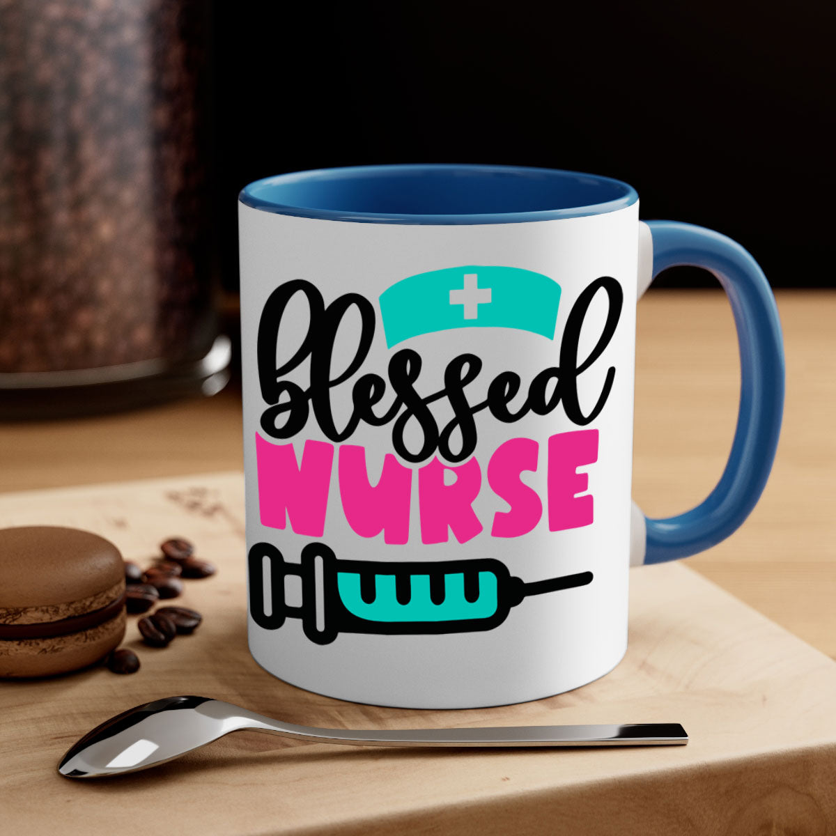 Blessed Nurse Style 219# Mug with colorful handle and glossy finish, available in multiple colors and sizes.