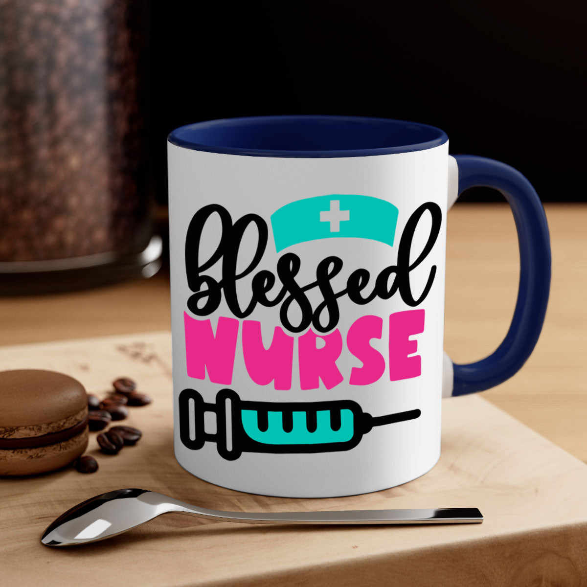Blessed Nurse Style 219# Mug with colorful handle and glossy finish, available in multiple colors and sizes.