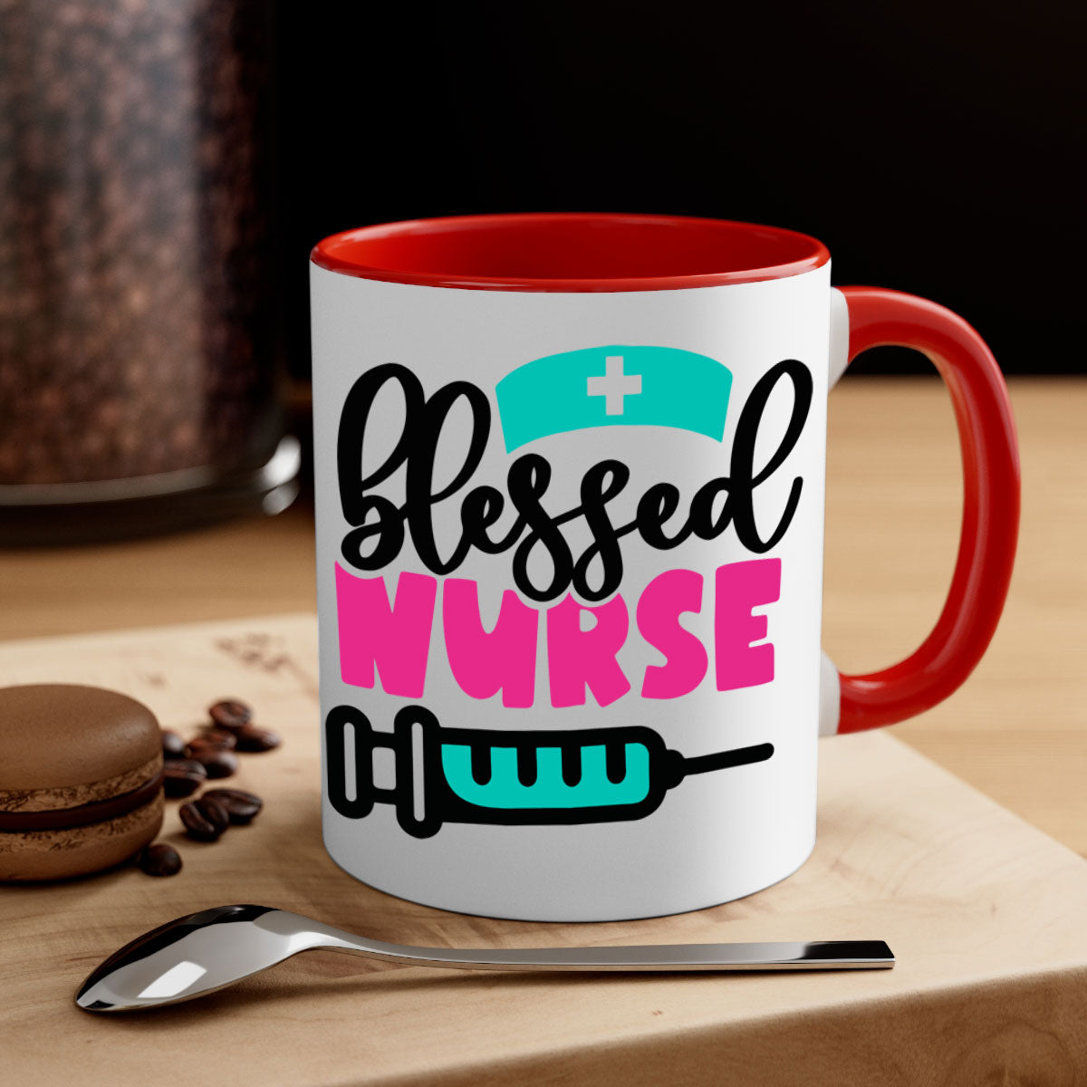 Blessed Nurse Style 219# Mug with colorful handle and glossy finish, available in multiple colors and sizes.