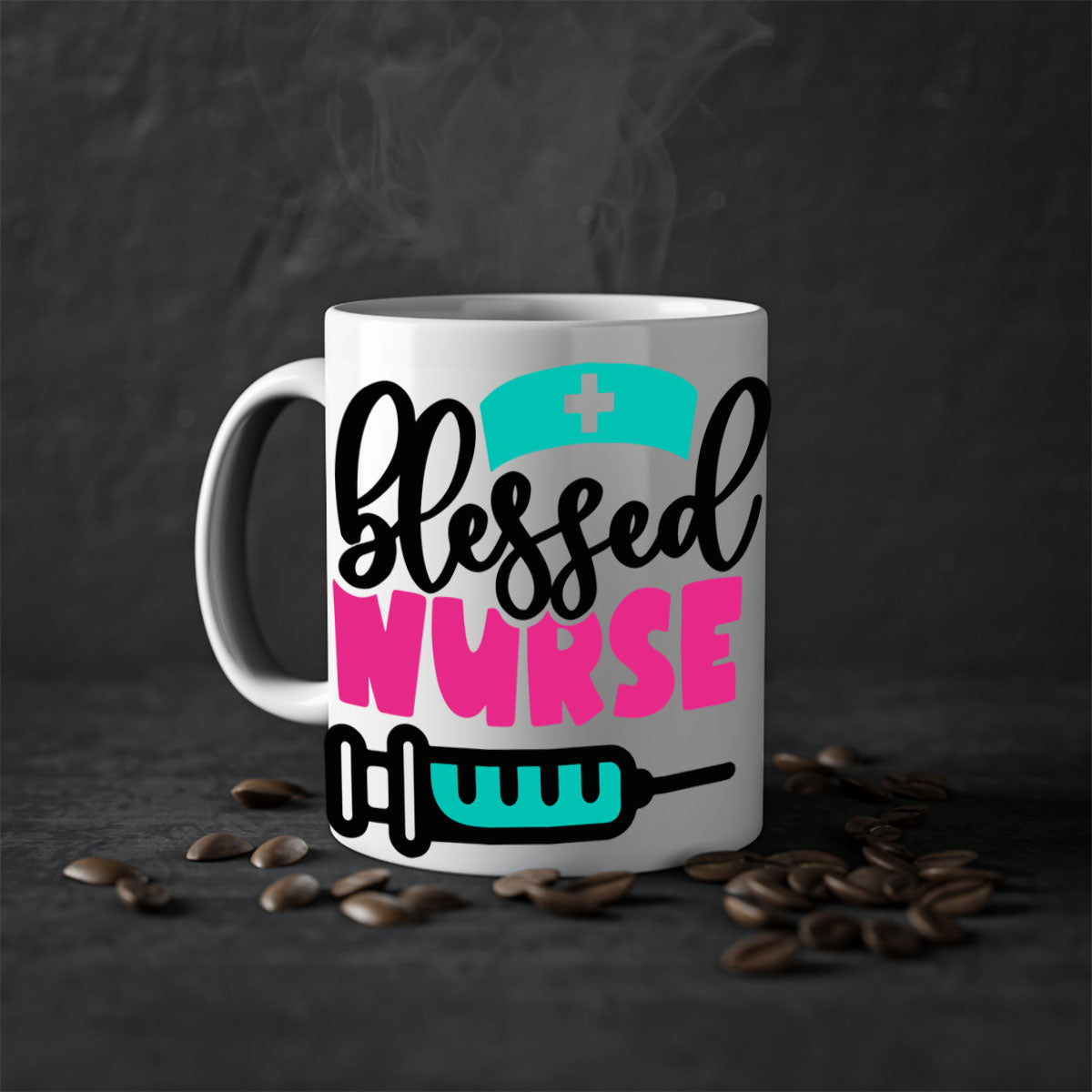 Blessed Nurse Style 219# Mug with colorful handle and glossy finish, available in multiple colors and sizes.