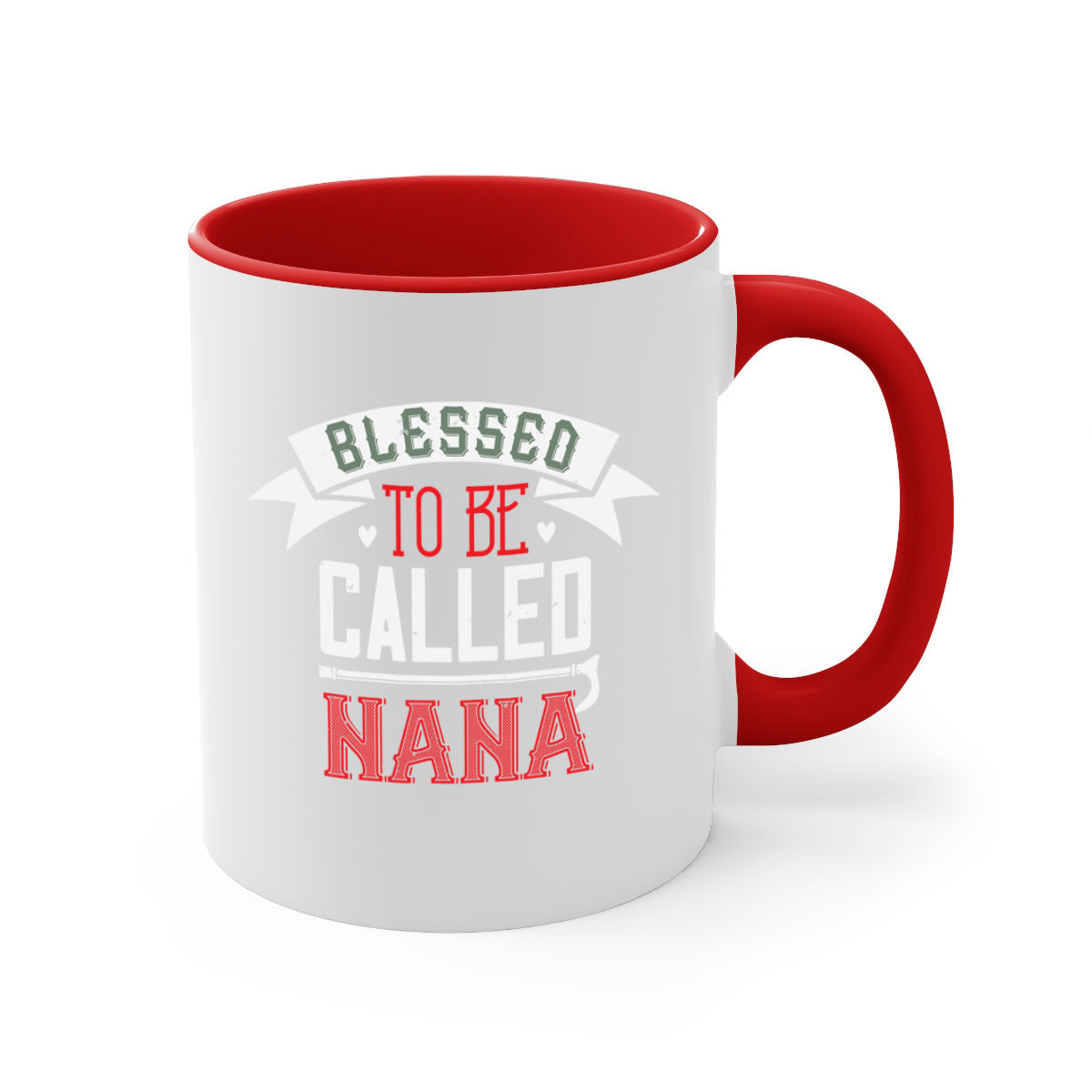 A two-tone ceramic mug with the phrase 'Blessed to be Called Nana', featuring a colored handle and glossy finish, available in multiple colors.
