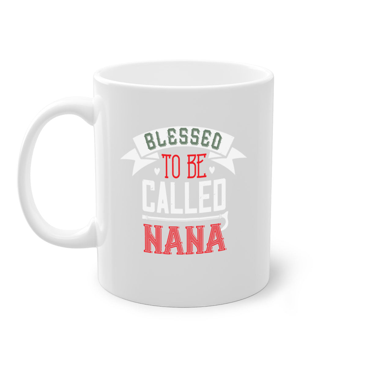 A two-tone ceramic mug with the phrase 'Blessed to be Called Nana', featuring a colored handle and glossy finish, available in multiple colors.