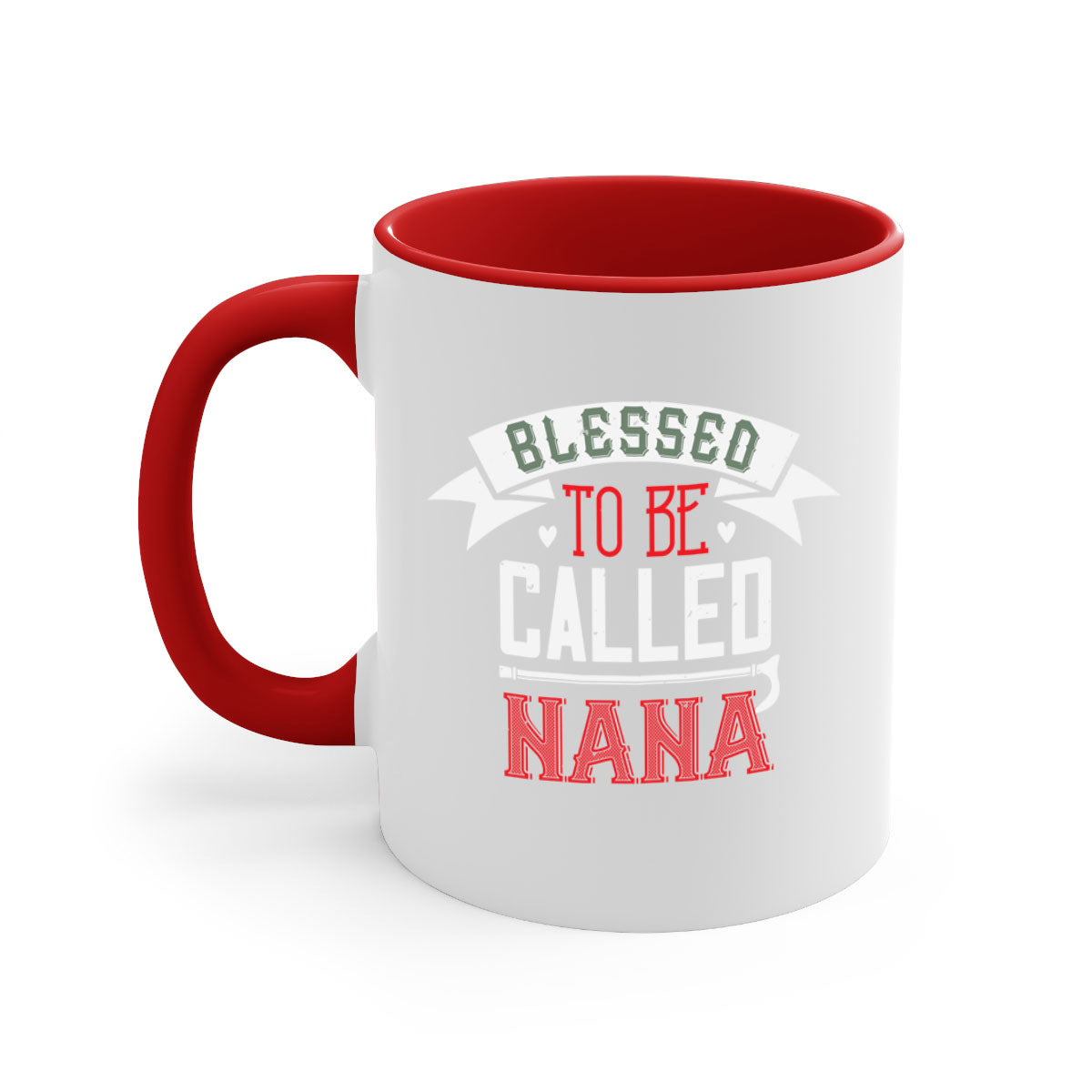 A two-tone ceramic mug with the phrase 'Blessed to be Called Nana', featuring a colored handle and glossy finish, available in multiple colors.