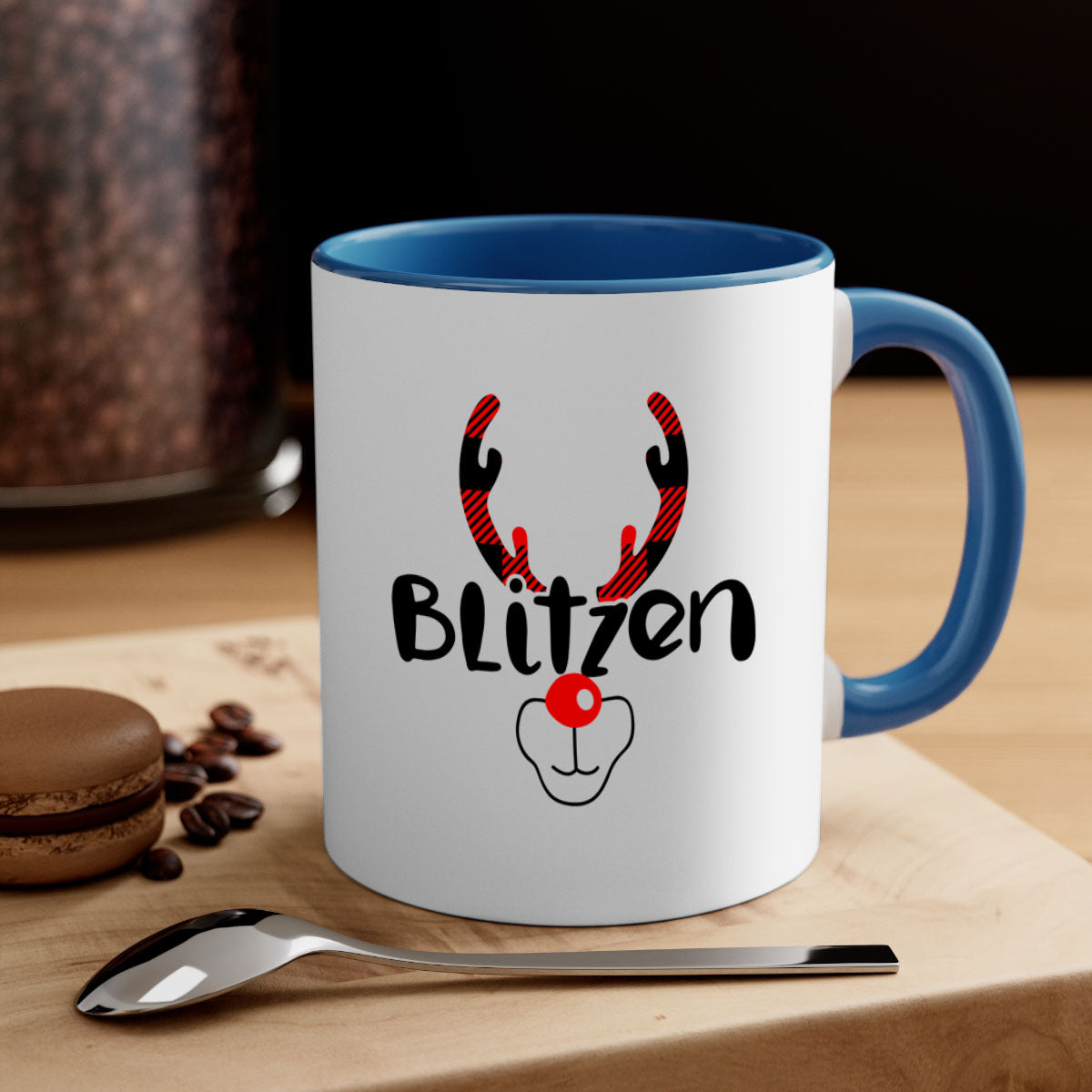 Blitzenreindeer style 30# Christmas mug with a glossy finish, featuring a colored handle and interior, available in multiple colors.
