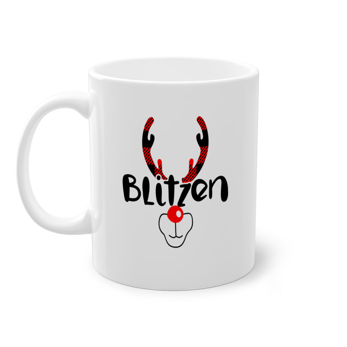 Blitzenreindeer style 30# Christmas mug with a glossy finish, featuring a colored handle and interior, available in multiple colors.