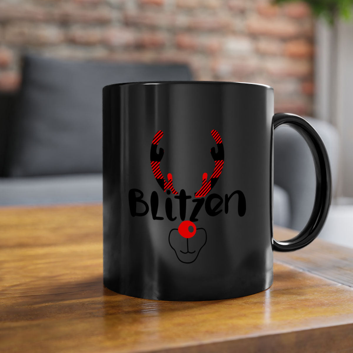 Blitzenreindeer style 30# Christmas mug with a glossy finish, featuring a colored handle and interior, available in multiple colors.