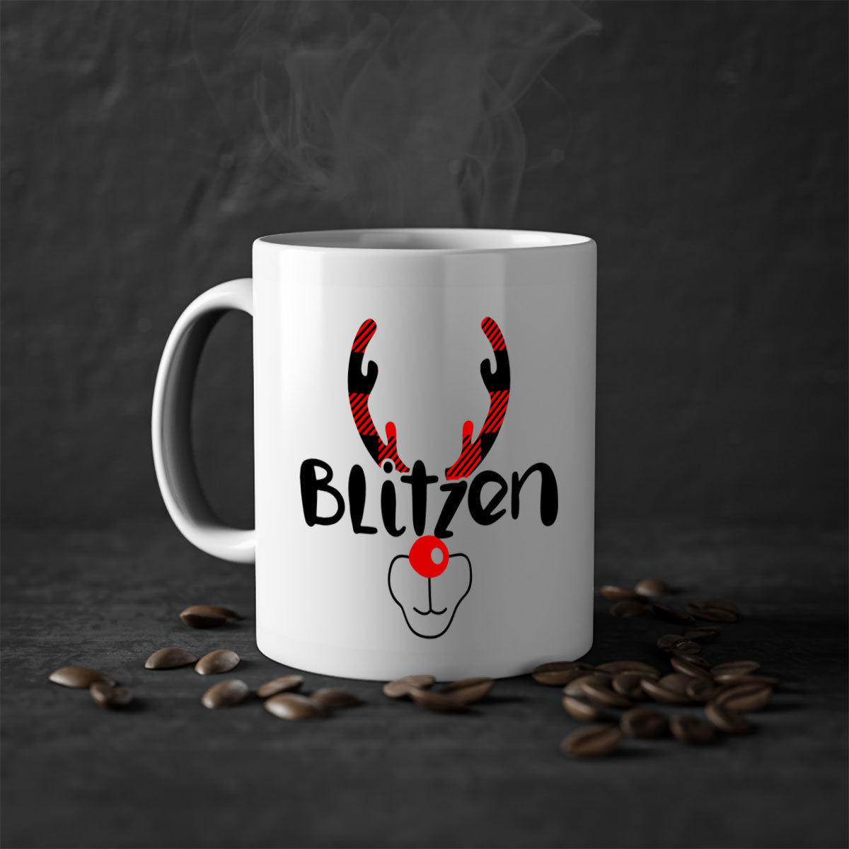 Blitzenreindeer style 30# Christmas mug with a glossy finish, featuring a colored handle and interior, available in multiple colors.