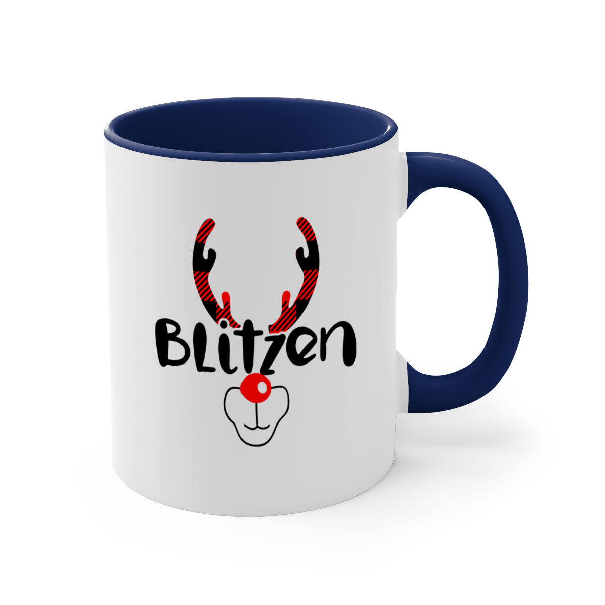 Blitzenreindeer style 30# Christmas mug with a glossy finish, featuring a colored handle and interior, available in multiple colors.