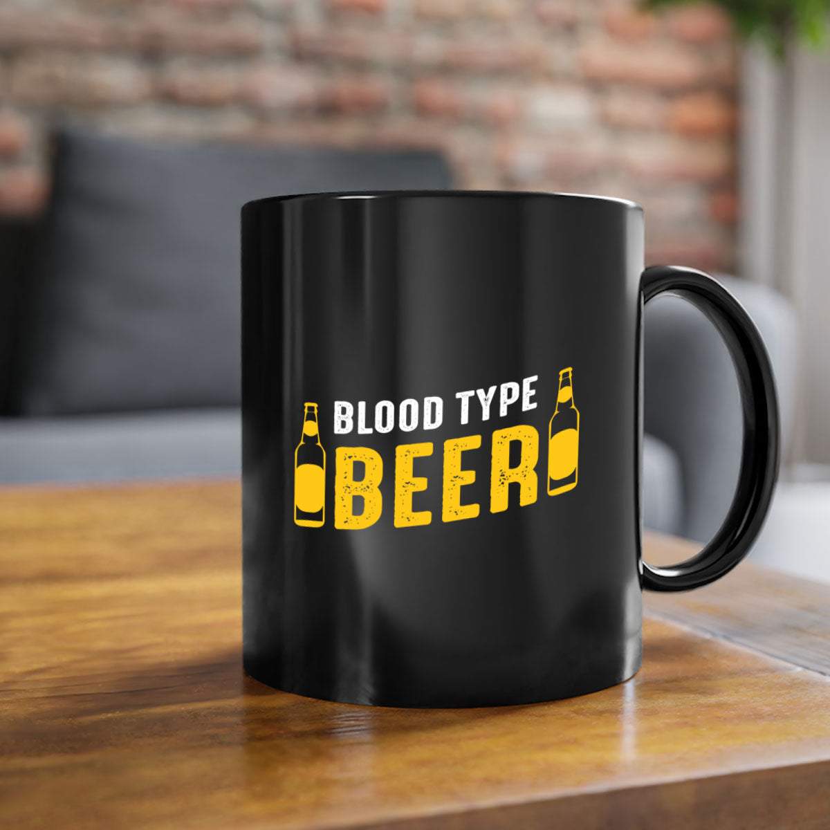 Blood type beer 144# Mug with colorful handle and interior, showcasing glossy ceramic finish.