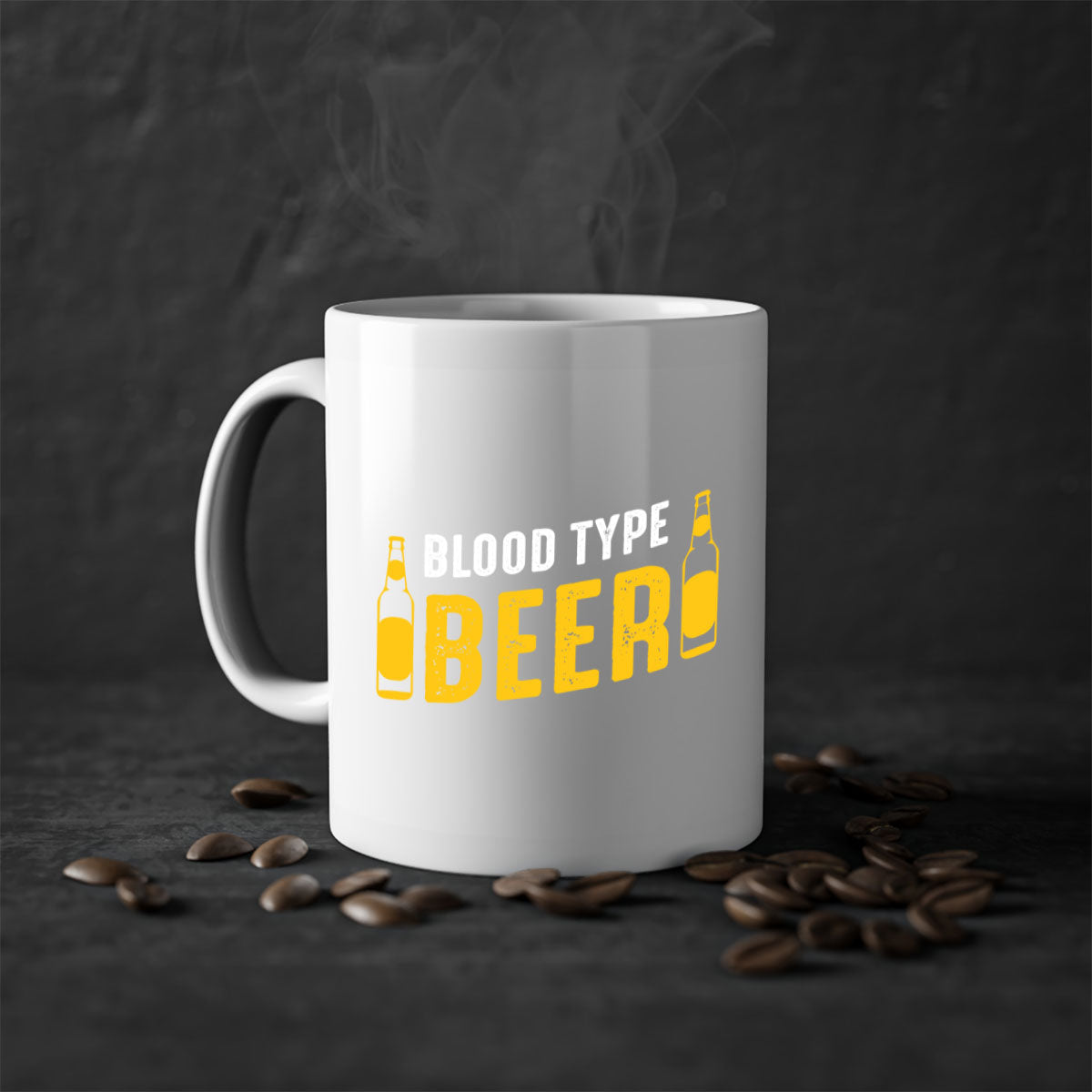 Blood type beer 144# Mug with colorful handle and interior, showcasing glossy ceramic finish.